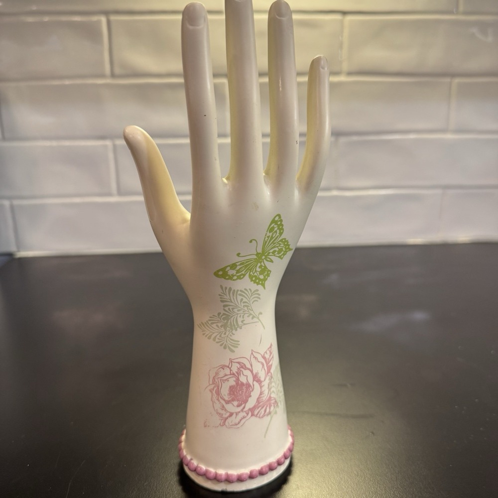 Boho Jewelry Ring Holder Display Stand‎ Mannequin Hand Floral Butterflies Decor